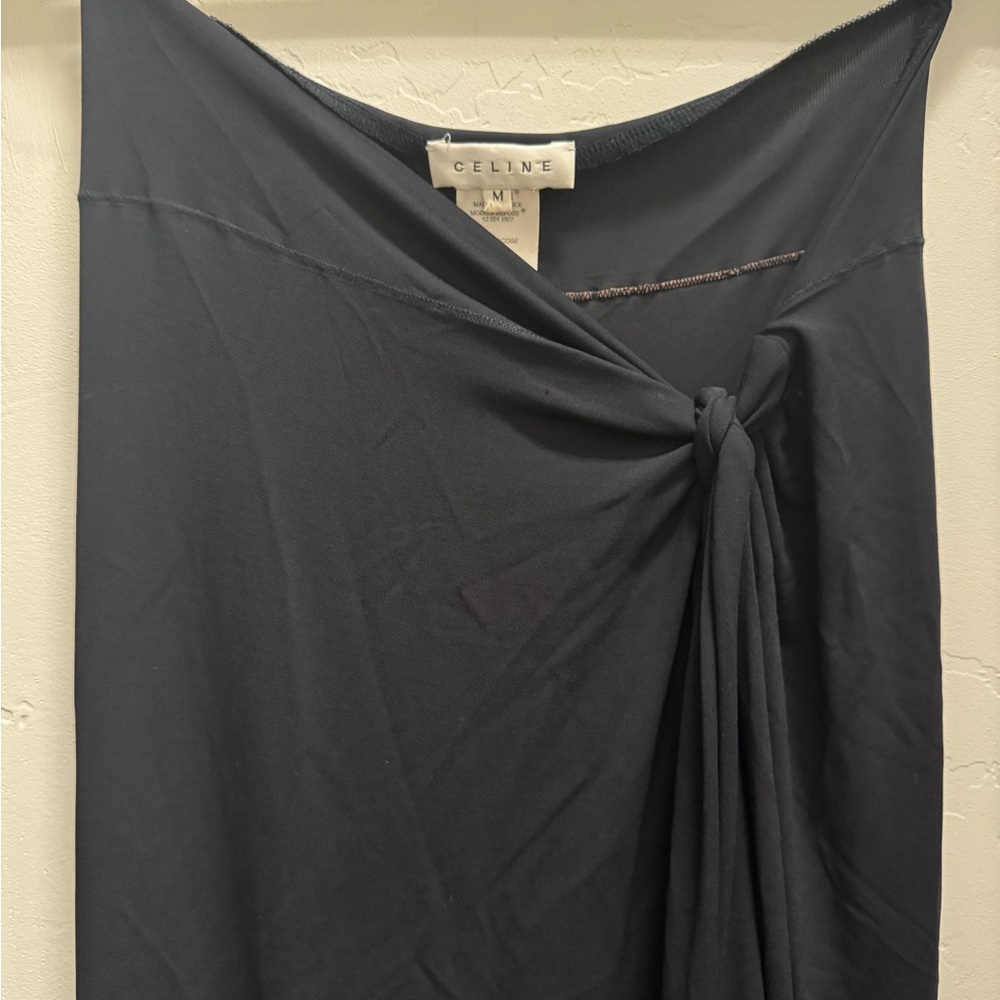 Vintage Celine Long Black Skirt with Knot Detail